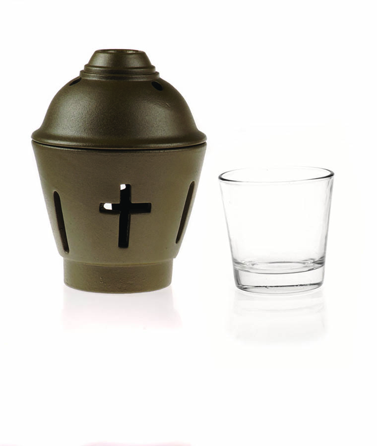 Ceramic Vigil oil lamp olive green