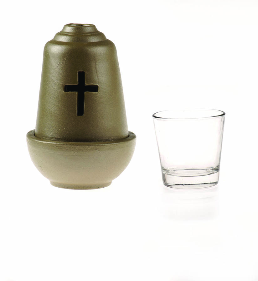 Ceramic Vigil oil lamp olive green
