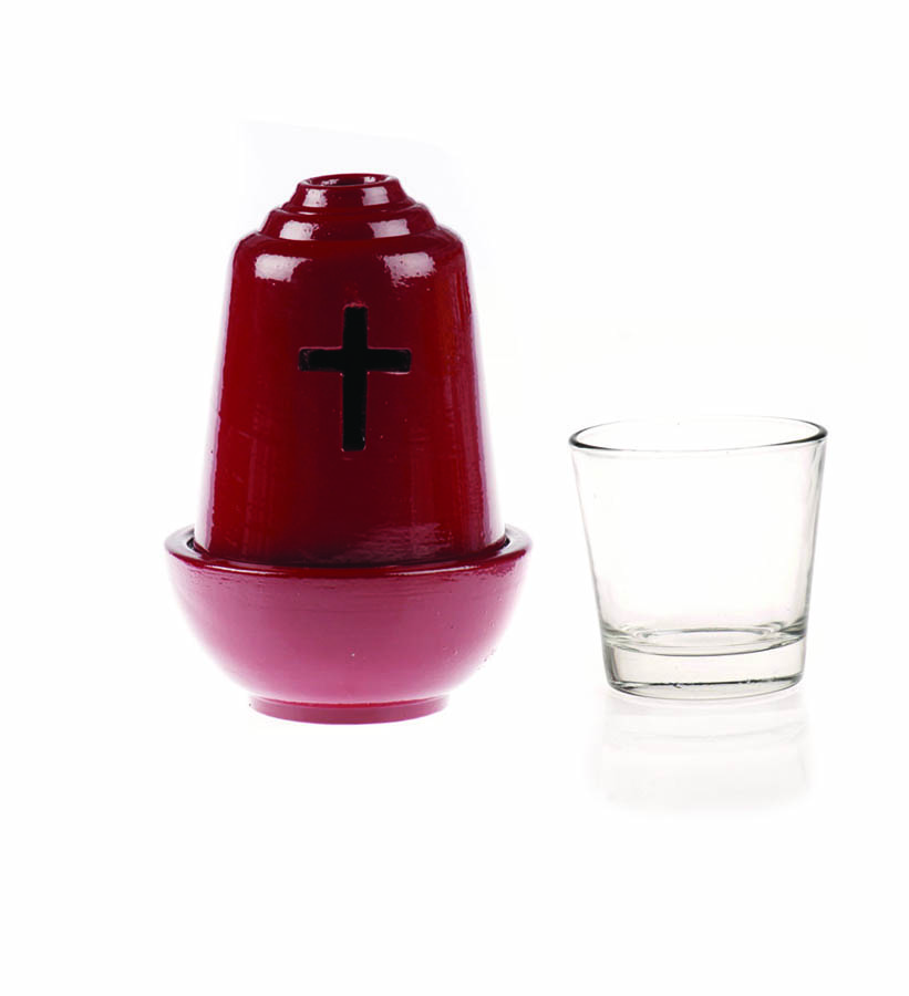 Ceramic Vigil oil lamp red